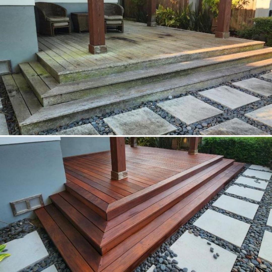 deck refinishing before and after picture