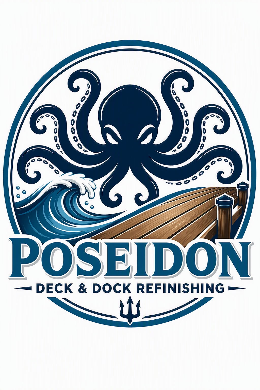 Poseidon deck and dock refinishing logo waves dock octopus
