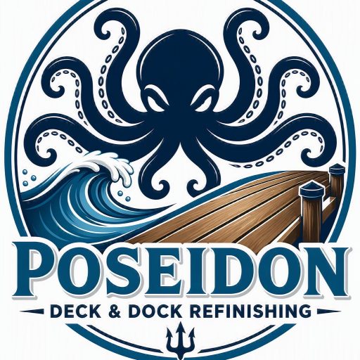 Poseidon deck and dock refinishing logo waves dock octopus